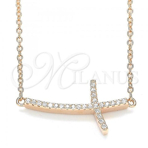 Sterling Silver Pendant Necklace, Cross Design, with White Cubic Zirconia, Polished, Rose Gold Finish, 04.336.0180.1.16