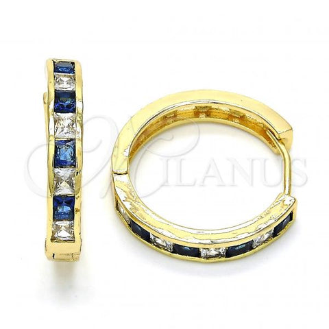 Oro Laminado Huggie Hoop, Gold Filled Style with Sapphire Blue and White Cubic Zirconia, Polished, Golden Finish, 02.267.0015.5.25