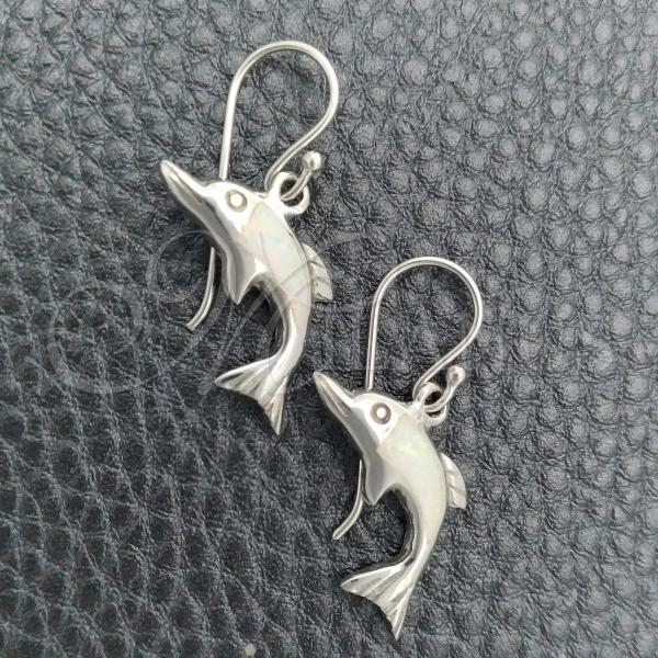 Sterling Silver Dangle Earring, Dolphin Design, with Bermuda Blue Opal, Polished, Silver Finish, 02.391.0007.1