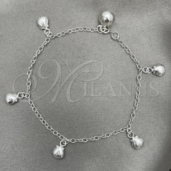 Sterling Silver Charm Bracelet, Shell Design, Polished, Silver Finish, 03.409.0010.07