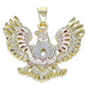 Oro Laminado Fancy Pendant, Gold Filled Style Owl Design, Diamond Cutting Finish, Tricolor, 05.351.0099