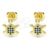 Oro Laminado Stud Earring, Gold Filled Style Turtle Design, with Sapphire Blue and White Micro Pave, Polished, Golden Finish, 02.156.0436.1