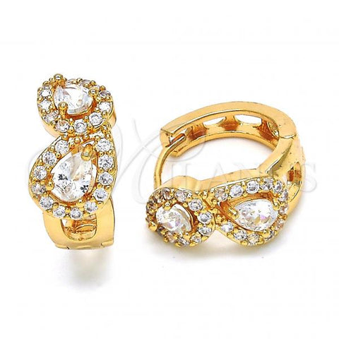 Oro Laminado Huggie Hoop, Gold Filled Style with White Cubic Zirconia, Polished, Golden Finish, 02.264.0025.20