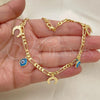 Oro Laminado Charm Anklet , Gold Filled Style Evil Eye and Figaro Design, Polished, Golden Finish, 03.32.0601.10