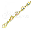 Oro Laminado Fancy Anklet, Gold Filled Style Elephant Design, Multicolor Enamel Finish, Golden Finish, 03.386.0011.10