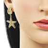 Oro Laminado Dangle Earring, Gold Filled Style Star Design, Matte Finish, Golden Finish, 02.282.0066