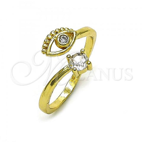 Oro Laminado Multi Stone Ring, Gold Filled Style Evil Eye Design, with White Cubic Zirconia and White Micro Pave, Polished, Golden Finish, 01.284.0072