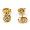 Oro Laminado Stud Earring, Gold Filled Style Pineapple Design, with White Cubic Zirconia, Polished, Golden Finish, 02.310.0001