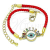 Oro Laminado Fancy Bracelet, Gold Filled Style Evil Eye Design, with Multicolor Cubic Zirconia and Multicolor Micro Pave, White Enamel Finish, Golden Finish, 03.381.0029.06