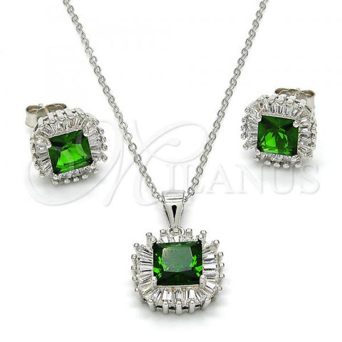 Sterling Silver Earring and Pendant Adult Set, with Green and White Cubic Zirconia, Polished, Rhodium Finish, 10.286.0026.1