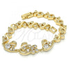 Oro Laminado Fancy Bracelet, Gold Filled Style Swan and Heart Design, with White Cubic Zirconia, Polished, Golden Finish, 03.210.0088.08