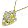 Oro Laminado Pendant Necklace, Gold Filled Style Lock and Evil Eye Design, with Multicolor Cubic Zirconia, Polished, Golden Finish, 04.381.0005.20