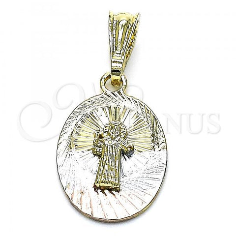 Oro Laminado Religious Pendant, Gold Filled Style San Benito Design, Diamond Cutting Finish, Tricolor, 05.351.0214