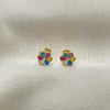 Oro Laminado Stud Earring, Gold Filled Style Flower Design, Multicolor Enamel Finish, Golden Finish, 02.02.0511