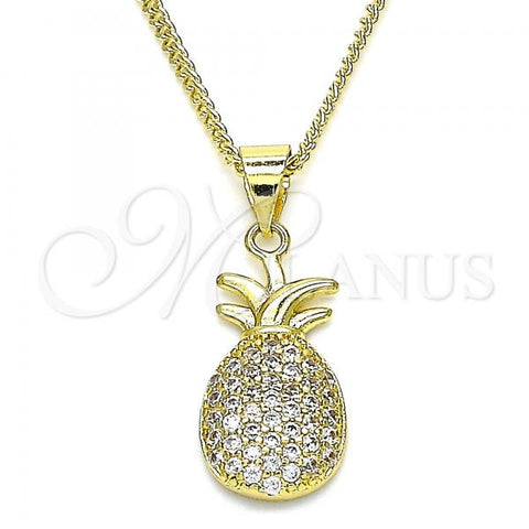 Oro Laminado Pendant Necklace, Gold Filled Style Pineapple Design, with White Micro Pave, Polished, Golden Finish, 04.156.0391.18