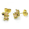 Oro Laminado Stud Earring, Gold Filled Style Teddy Bear Design, with Rose Water Opal and Ruby Cubic Zirconia, Polished, Golden Finish, 02.210.0767