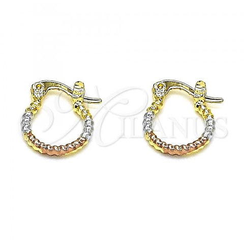 Oro Laminado Small Hoop, Gold Filled Style Diamond Cutting Finish, Tricolor, 02.96.0083.2.12