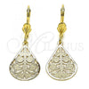 Oro Laminado Dangle Earring, Gold Filled Style Leaf Design, Diamond Cutting Finish, Golden Finish, 5.105.006