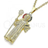 Oro Laminado Religious Pendant, Gold Filled Style San Benito Design, with Multicolor Crystal, Polished, Golden Finish, 05.253.0145.1