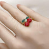 Oro Laminado Elegant Ring, Gold Filled Style Cherry Design, Red Enamel Finish, Golden Finish, 01.170.0003