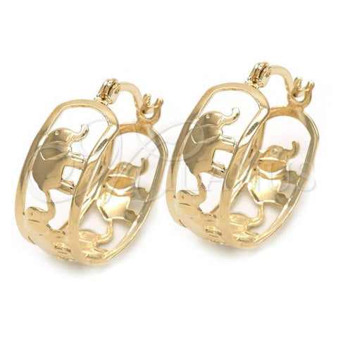 Oro Laminado Small Hoop, Gold Filled Style Elephant Design, Polished, Golden Finish, 02.32.0534