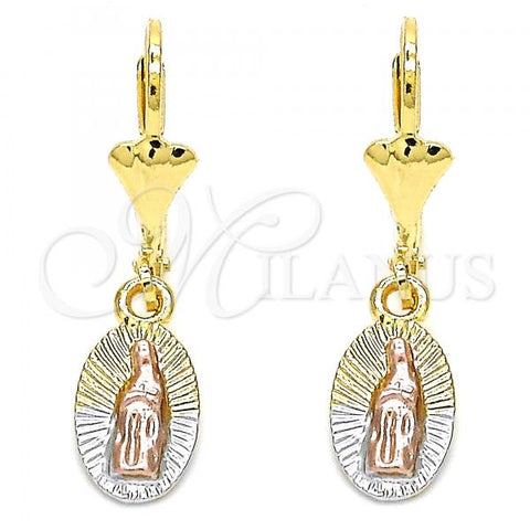 Oro Laminado Dangle Earring, Gold Filled Style Guadalupe Design, Polished, Tricolor, 02.351.0001