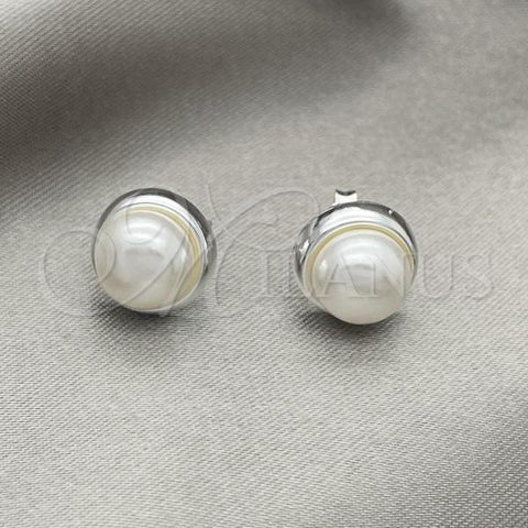 Sterling Silver Stud Earring, with Ivory Pearl, Polished, Silver Finish, 02.408.0086.10