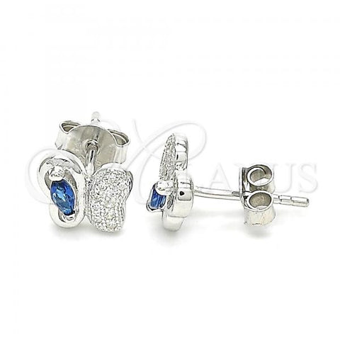 Sterling Silver Stud Earring, Butterfly Design, with Sapphire Blue and White Cubic Zirconia, Polished, Rhodium Finish, 02.369.0007.3