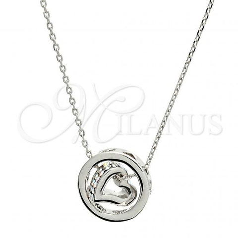 Rhodium Plated Pendant Necklace, Heart and Rolo Design, with Aurore Boreale Swarovski Crystals, Polished, Rhodium Finish, 04.239.0027.16