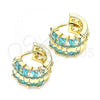 Oro Laminado Huggie Hoop, Gold Filled Style with Aqua Blue Cubic Zirconia, Polished, Golden Finish, 02.210.0601.2.12