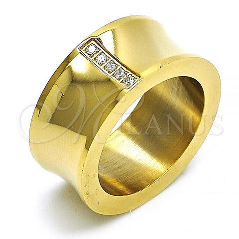 Stainless Steel Mens Ring, with White Cubic Zirconia, Polished, Golden Finish, 01.328.0005.1.11 (Size 11)