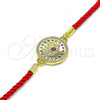 Oro Laminado Fancy Bracelet, Gold Filled Style Evil Eye Design, with Ruby Cubic Zirconia and Multicolor Micro Pave, Polished, Golden Finish, 03.381.0012.06