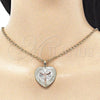 Oro Laminado Religious Pendant, Gold Filled Style Jesus and Heart Design, Diamond Cutting Finish, Tricolor, 05.380.0131