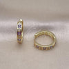 Oro Laminado Huggie Hoop, Gold Filled Style with Amethyst and White Cubic Zirconia, Polished, Golden Finish, 02.213.0618.20