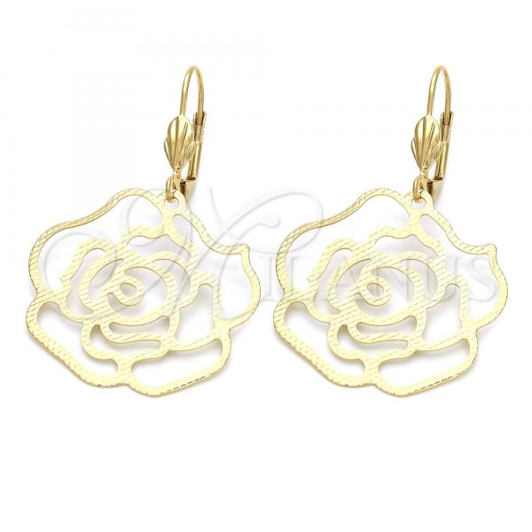 Oro Laminado Dangle Earring, Gold Filled Style Flower Design, Golden Finish, 5.017.003