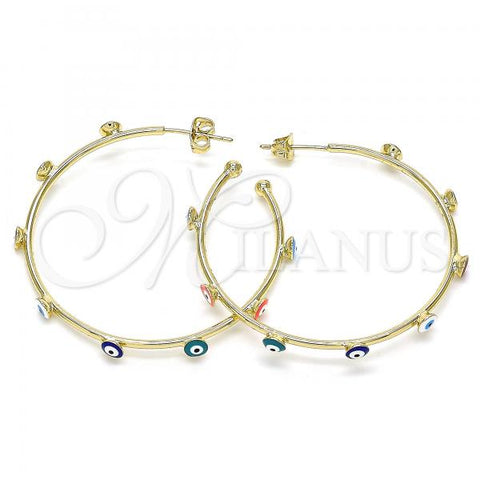 Oro Laminado Medium Hoop, Gold Filled Style Evil Eye Design, Multicolor Enamel Finish, Golden Finish, 02.213.0219.3.40