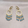 Oro Laminado Long Earring, Gold Filled Style with Turquoise and White Crystal, Polished, Golden Finish, 02.414.0005