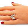 Oro Laminado Multi Stone Ring, Gold Filled Style Heart Design, with White Cubic Zirconia, Polished, Golden Finish, 01.210.0118