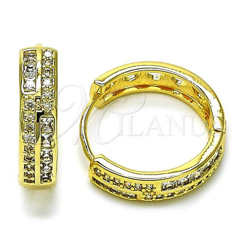 Oro Laminado Huggie Hoop, Gold Filled Style with White Cubic Zirconia, Polished, Golden Finish, 02.210.0848.22