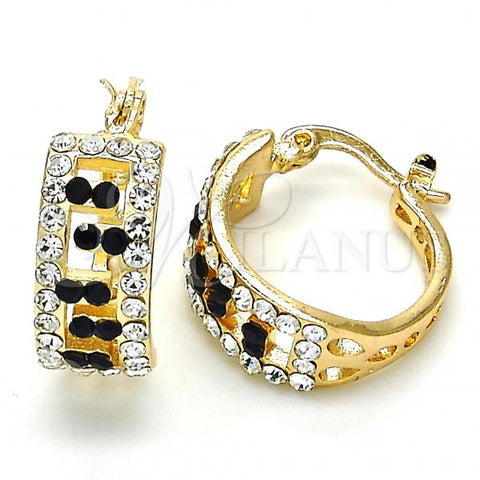 Oro Laminado Small Hoop, Gold Filled Style with Black and White Crystal, Polished, Golden Finish, 02.100.0077.3.15