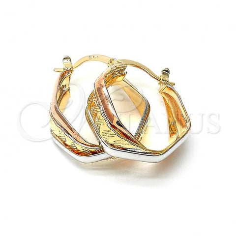 Oro Laminado Small Hoop, Gold Filled Style Diamond Cutting Finish, Tricolor, 5.155.011