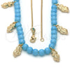 Oro Laminado Pendant Necklace, Gold Filled Style Owl and Rat Tail Design, Blue Resin Finish, Golden Finish, 04.32.0008.1.18