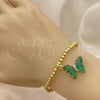 Oro Laminado Fancy Bracelet, Gold Filled Style Expandable Bead and Butterfly Design, with Emerald Crystal and White Micro Pave, Polished, Golden Finish, 03.341.0112.4.07