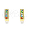Oro Laminado Huggie Hoop, Gold Filled Style with Multicolor Cubic Zirconia, Polished, Golden Finish, 02.210.0635.5.15