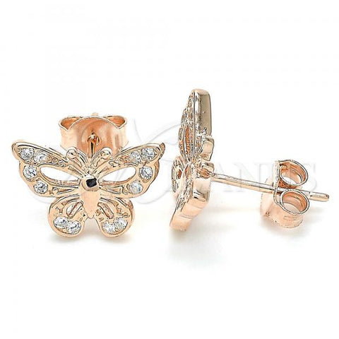 Sterling Silver Stud Earring, Butterfly Design, with White Micro Pave, Polished, Rose Gold Finish, 02.336.0073.1