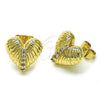 Oro Laminado Stud Earring, Gold Filled Style Heart Design, with White Cubic Zirconia, Polished, Golden Finish, 02.411.0015