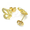 Oro Laminado Stud Earring, Gold Filled Style Butterfly Design, with White Cubic Zirconia, Polished, Golden Finish, 02.156.0387