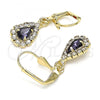 Oro Laminado Dangle Earring, Gold Filled Style Teardrop Design, with Amethyst and White Crystal, Polished, Golden Finish, 02.122.0116.7