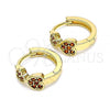 Oro Laminado Huggie Hoop, Gold Filled Style Heart Design, with Garnet Micro Pave, Polished, Golden Finish, 02.210.0549.15