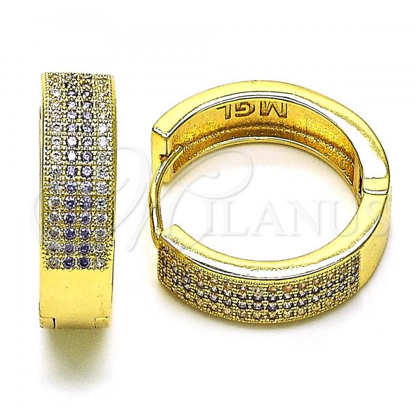 Oro Laminado Huggie Hoop, Gold Filled Style with Amethyst and White Micro Pave, Polished, Golden Finish, 02.195.0072.4.25